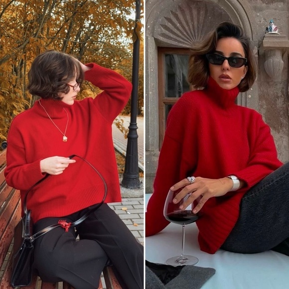 a new day Sweaters - A New Day Red Turtleneck Oversized Fit Cozy Sweater Women’s Size Medium